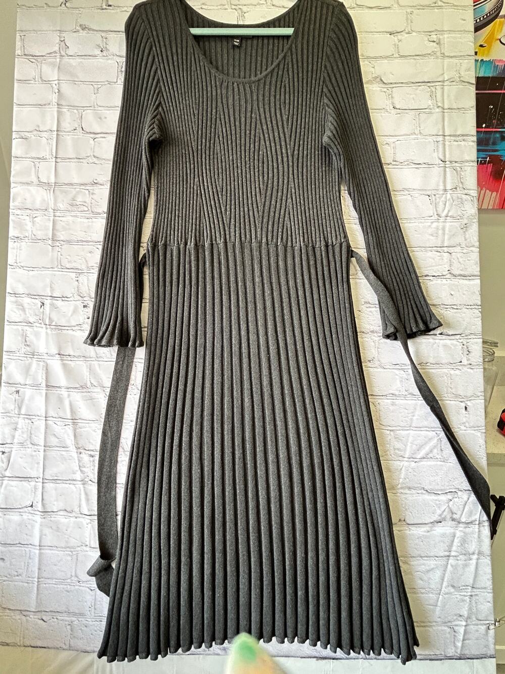LANE BRYANT Solid Gray Ribbed Knit Casual Sweater Dress Size 14 / 16